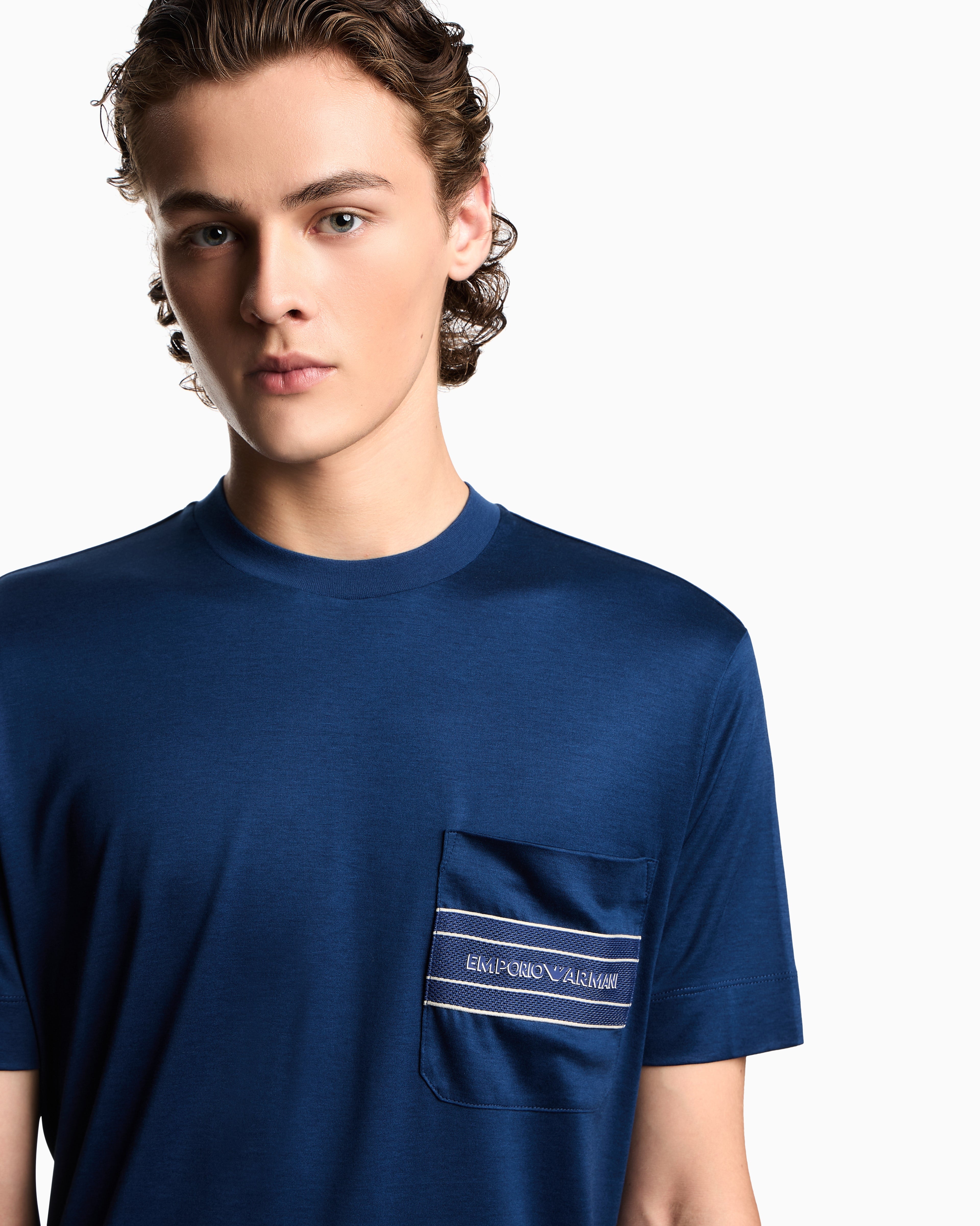 Emporio Armani Lyocell blend jersey T-shirt with pocket and 3D-effect logo