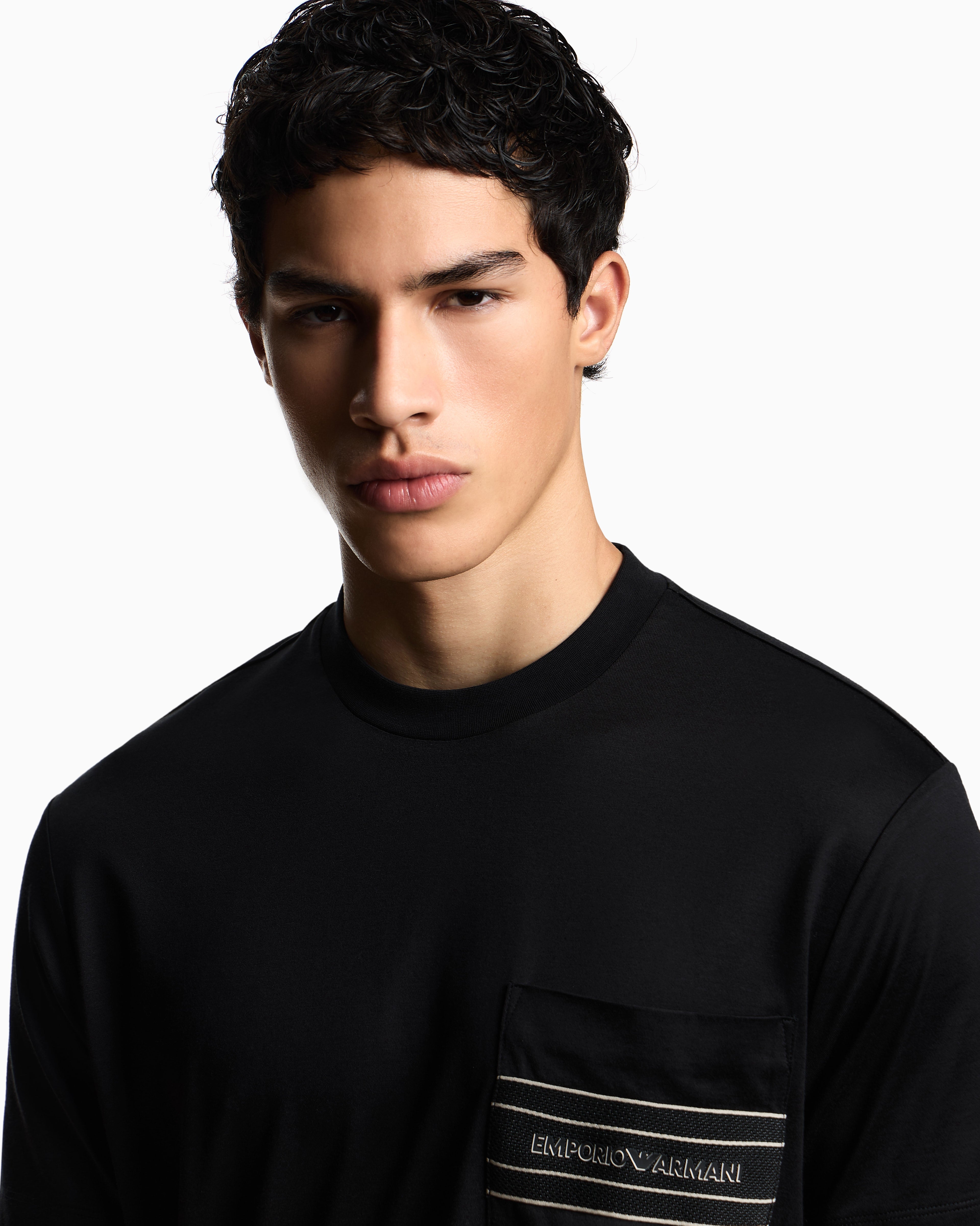 Emporio Armani Lyocell blend jersey T-shirt with pocket and 3D-effect logo