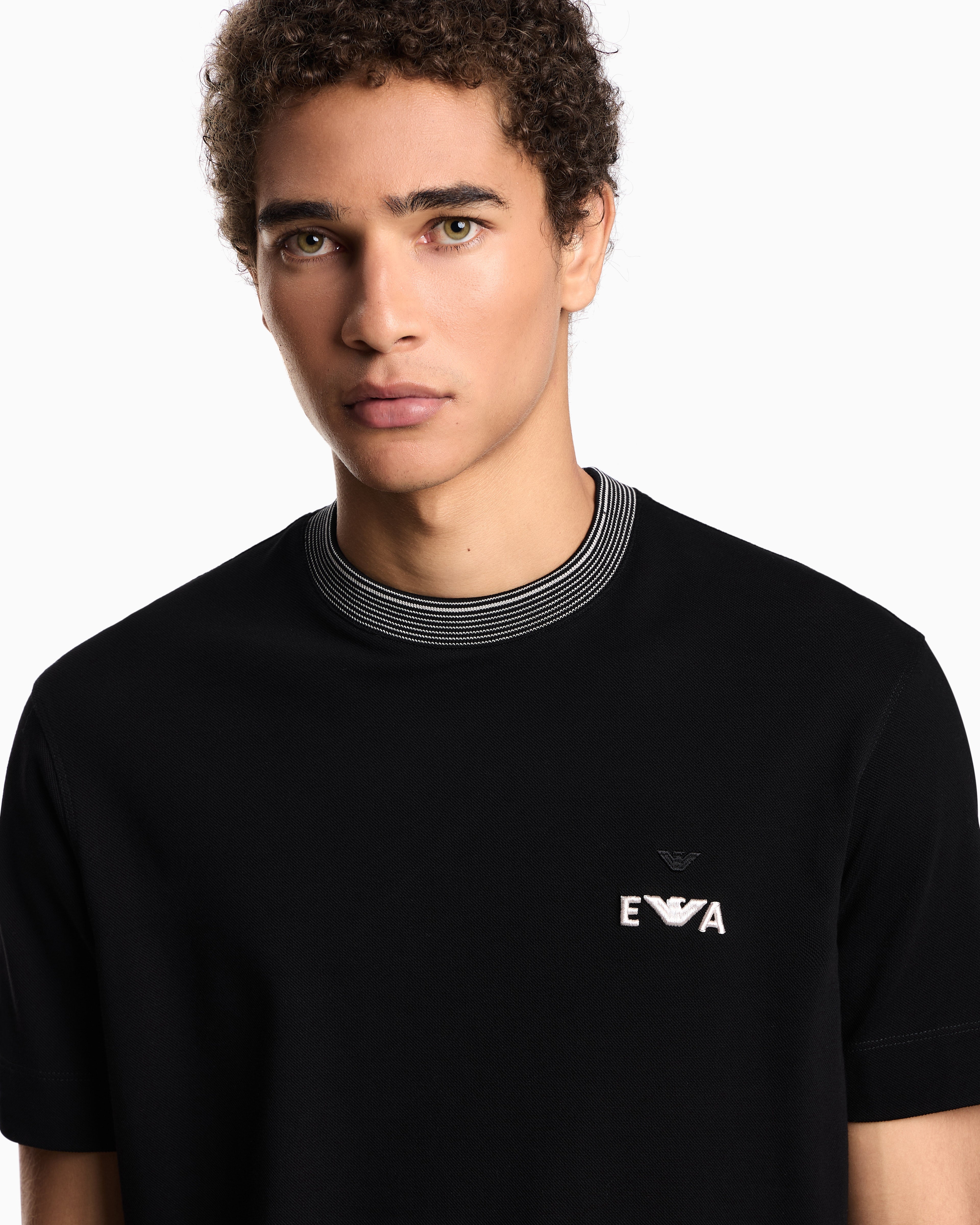 Emporio Armani ASV piqué T-shirt with super-embossed EA embroidery