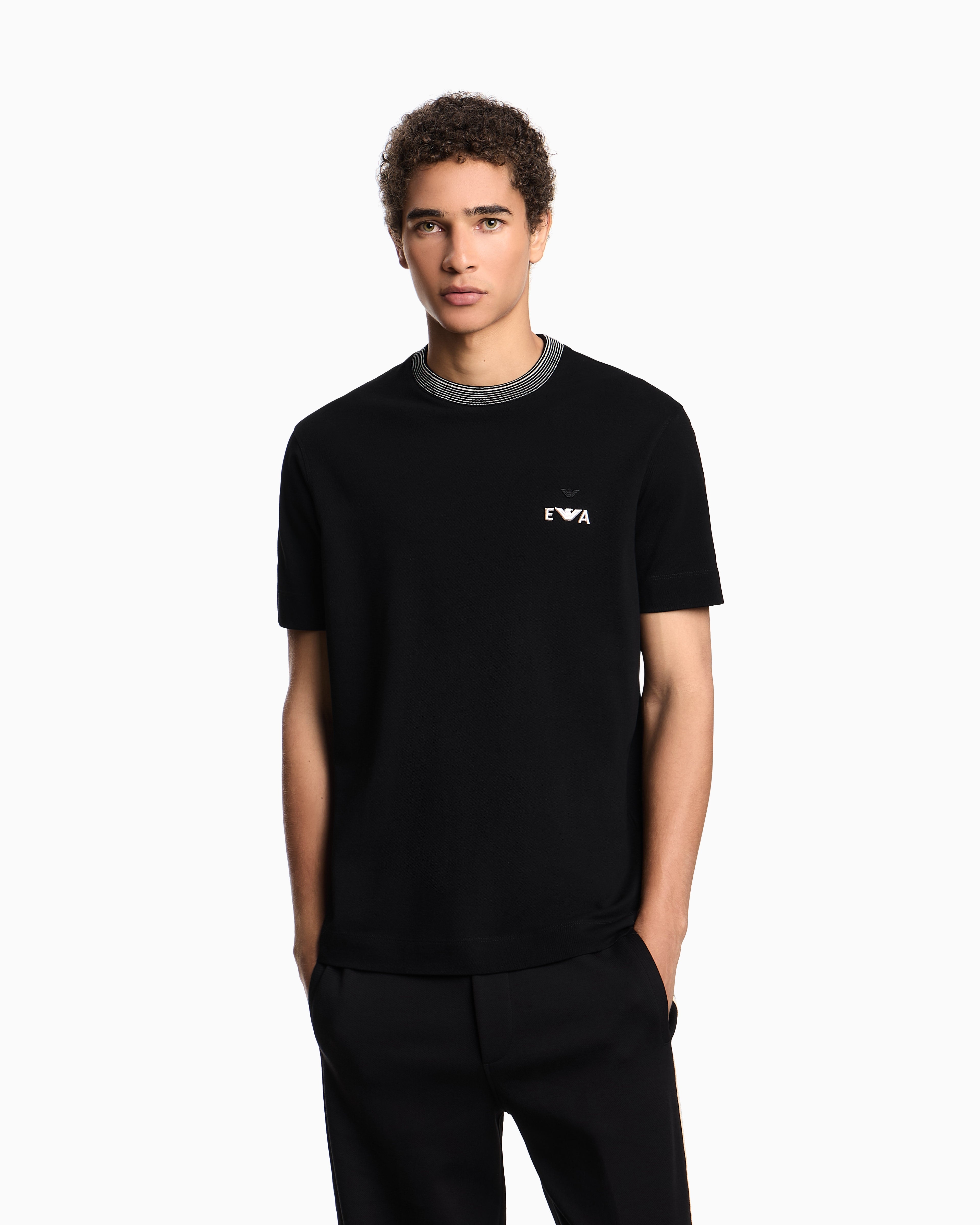 Emporio Armani ASV piqué T-shirt with super-embossed EA embroidery