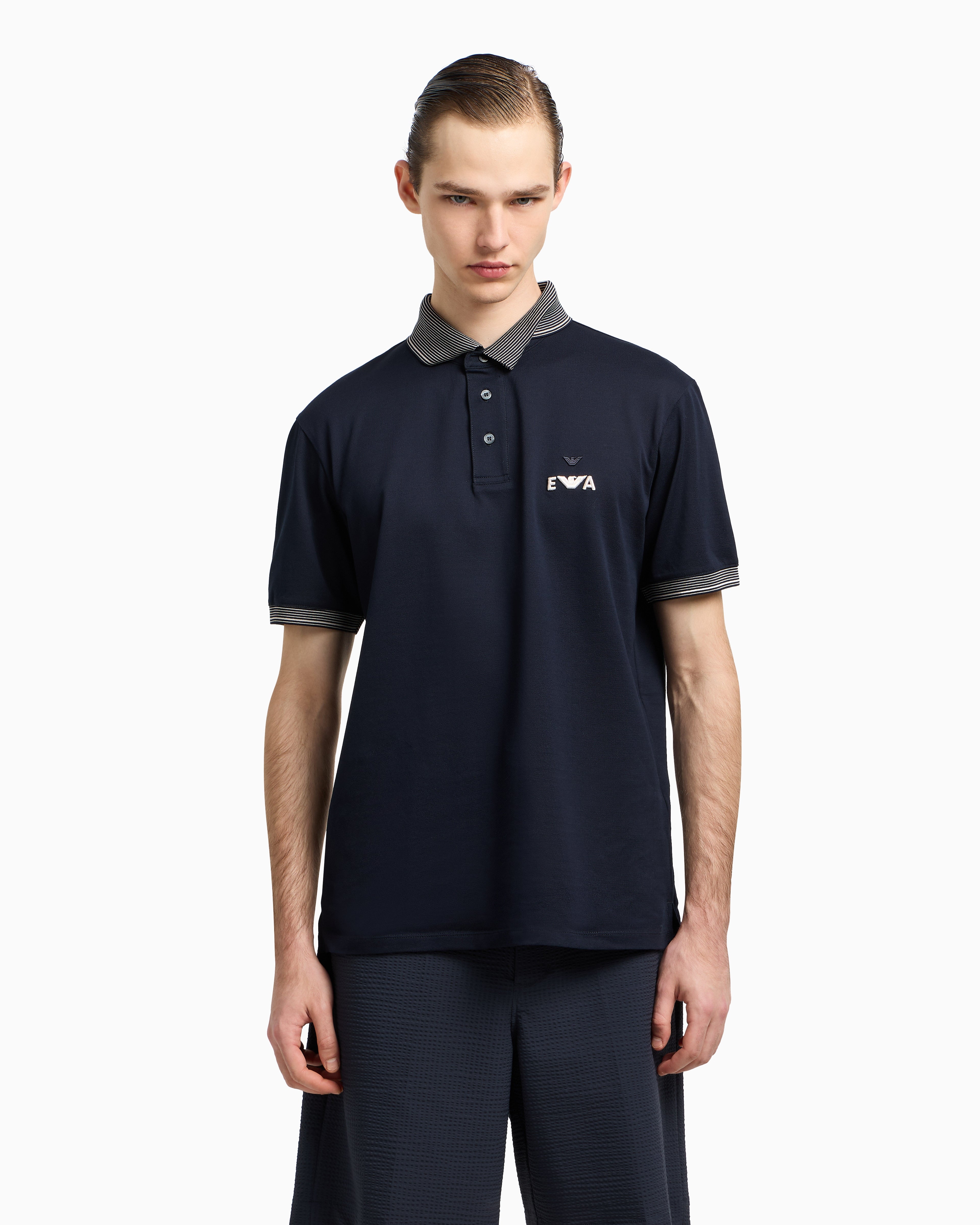 Emporio Armani Piqué polo shirt with super-embossed EA embroidery
