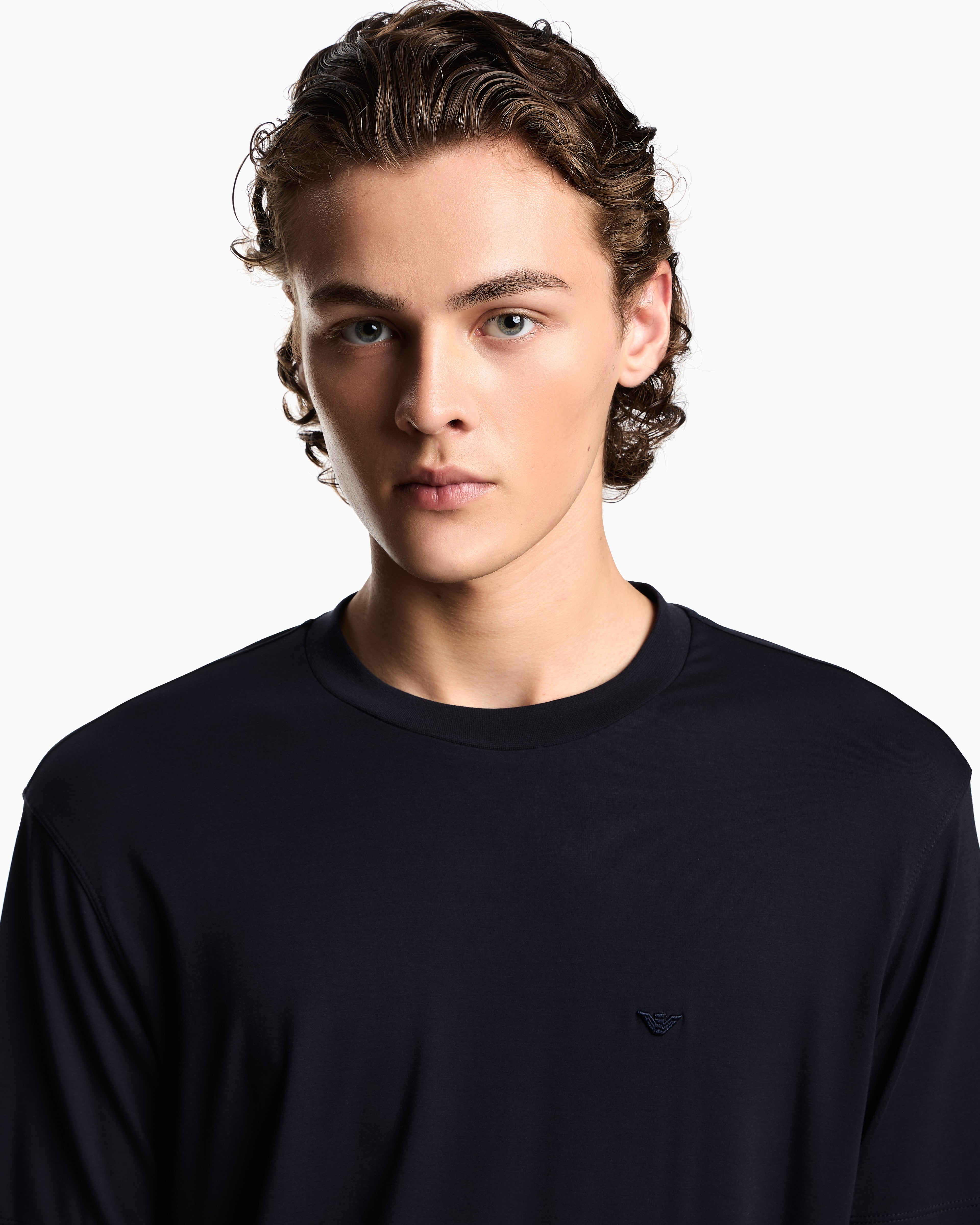 Emporio Armani Modal jersey T-shirt with micro eagle embroidery