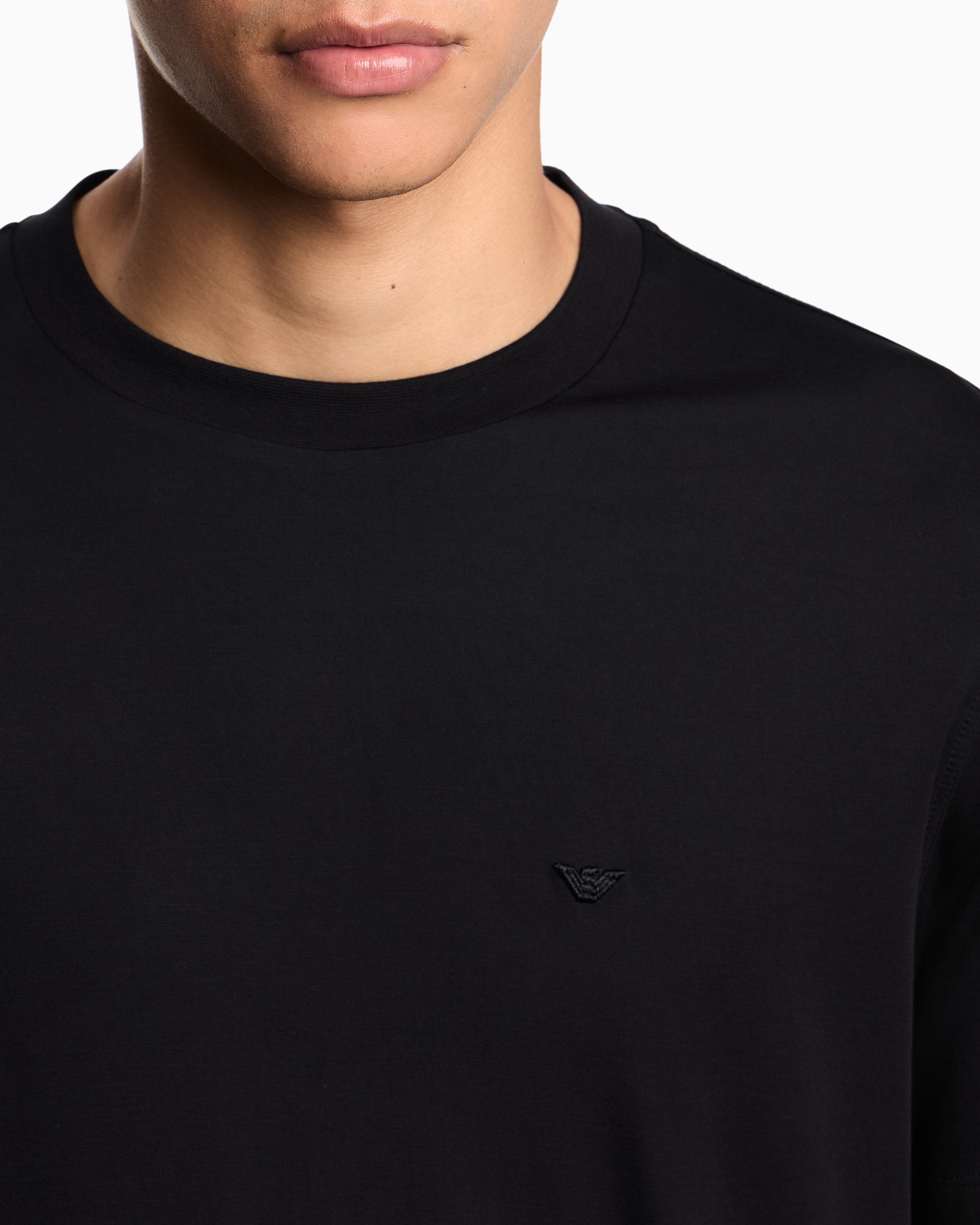 Emporio Armani Modal jersey T-shirt with micro eagle embroidery