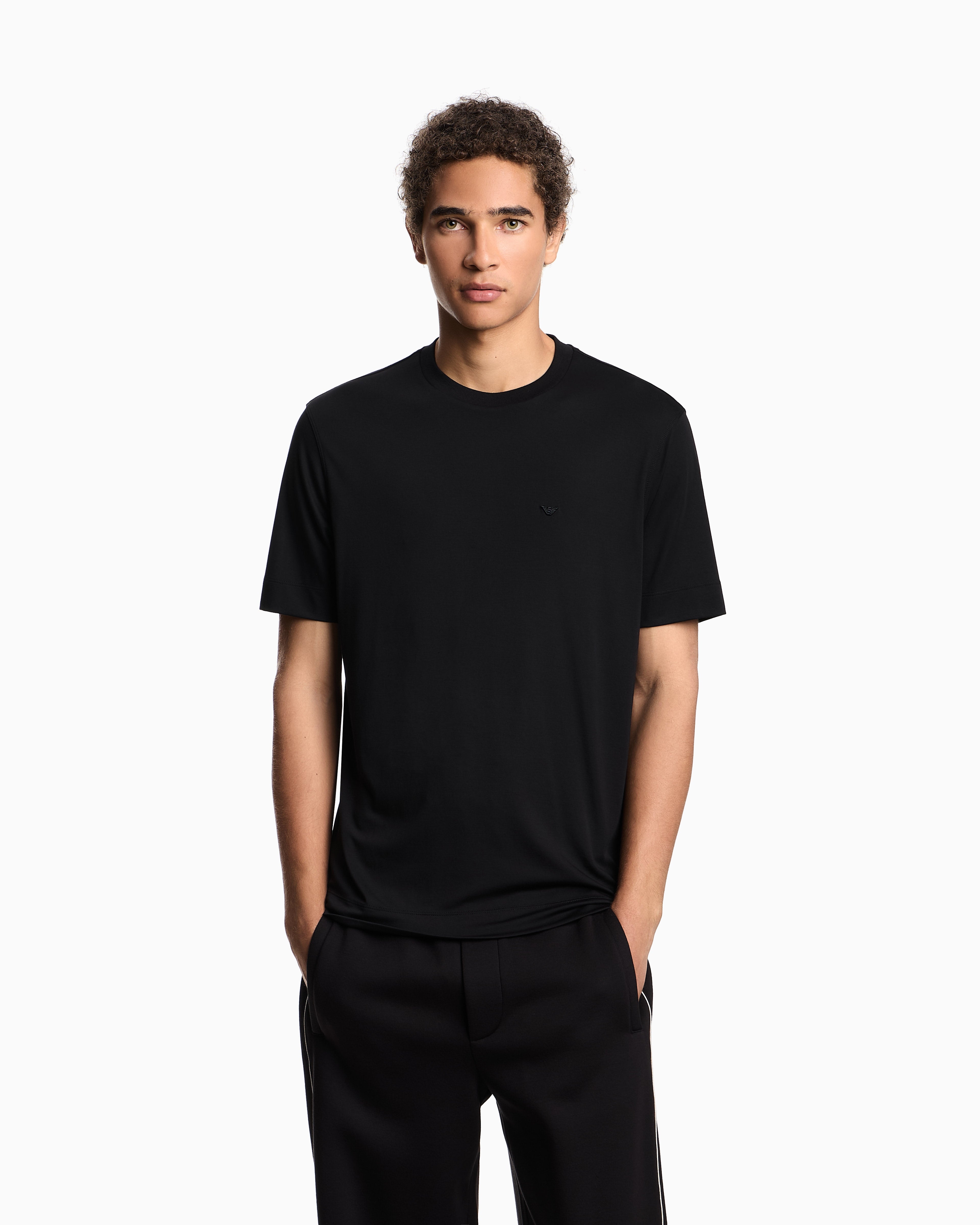 Emporio Armani Modal jersey T-shirt with micro eagle embroidery