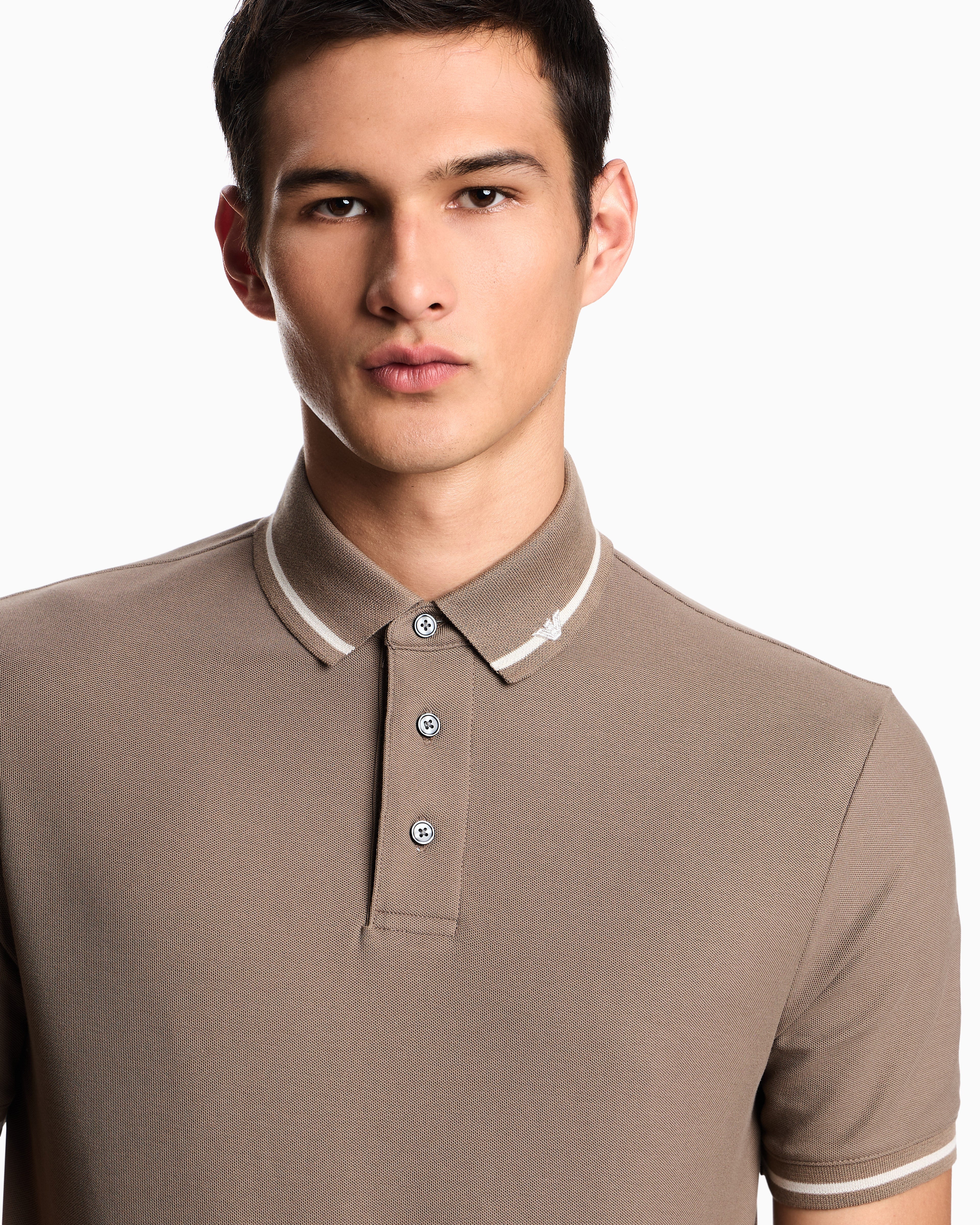 Emporio Armani Piqué polo shirt with micro eagle embroidery and trim