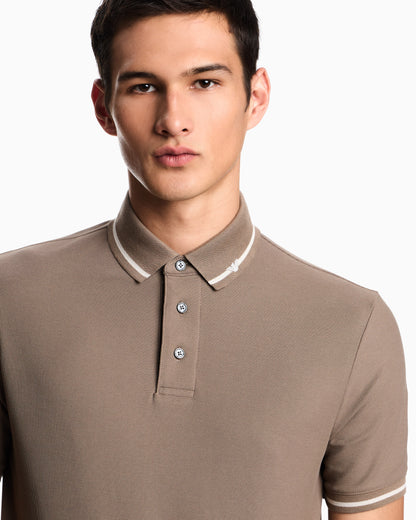 Emporio Armani Piqué polo shirt with micro eagle embroidery and trim