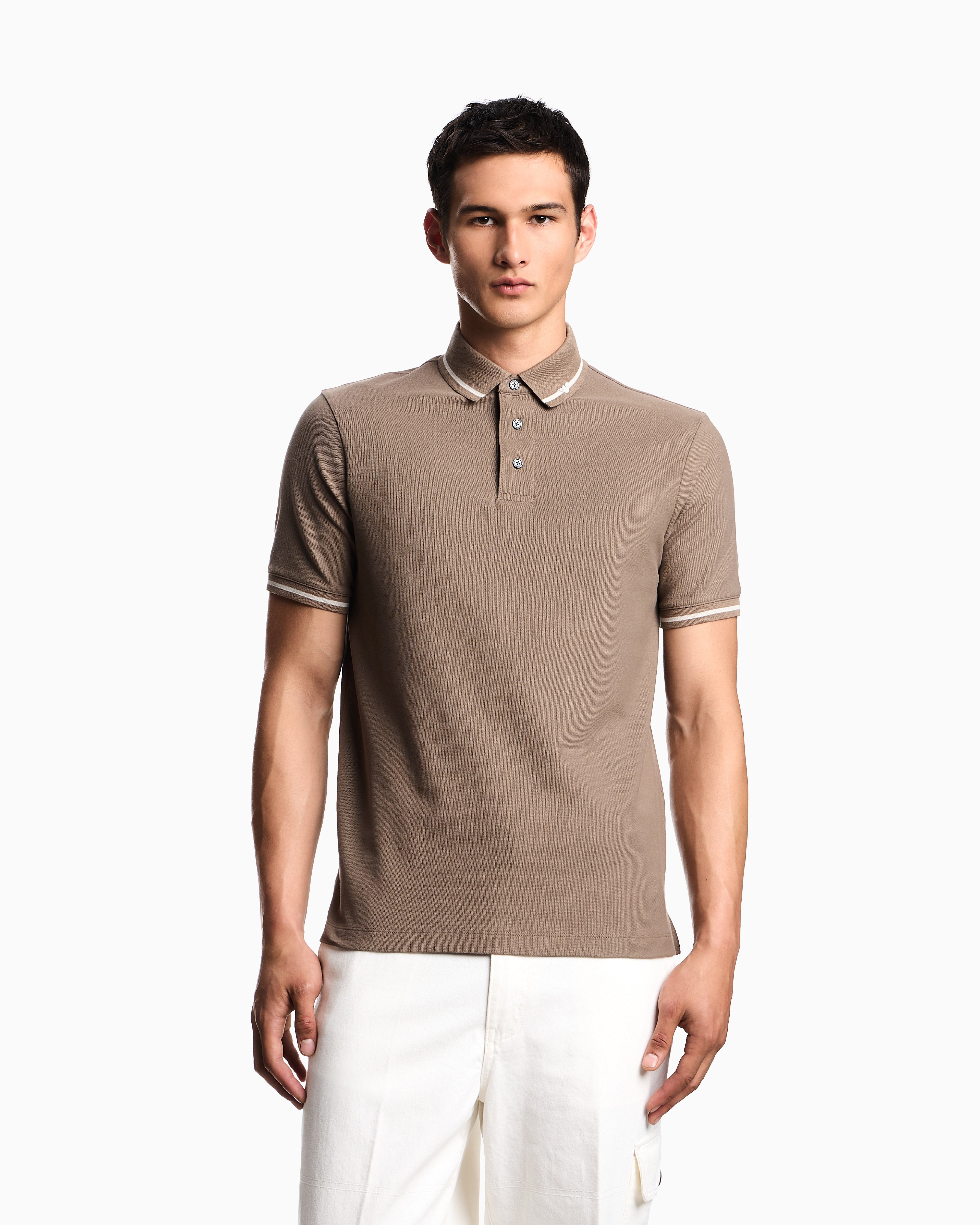 Emporio Armani Piqué polo shirt with micro eagle embroidery and trim