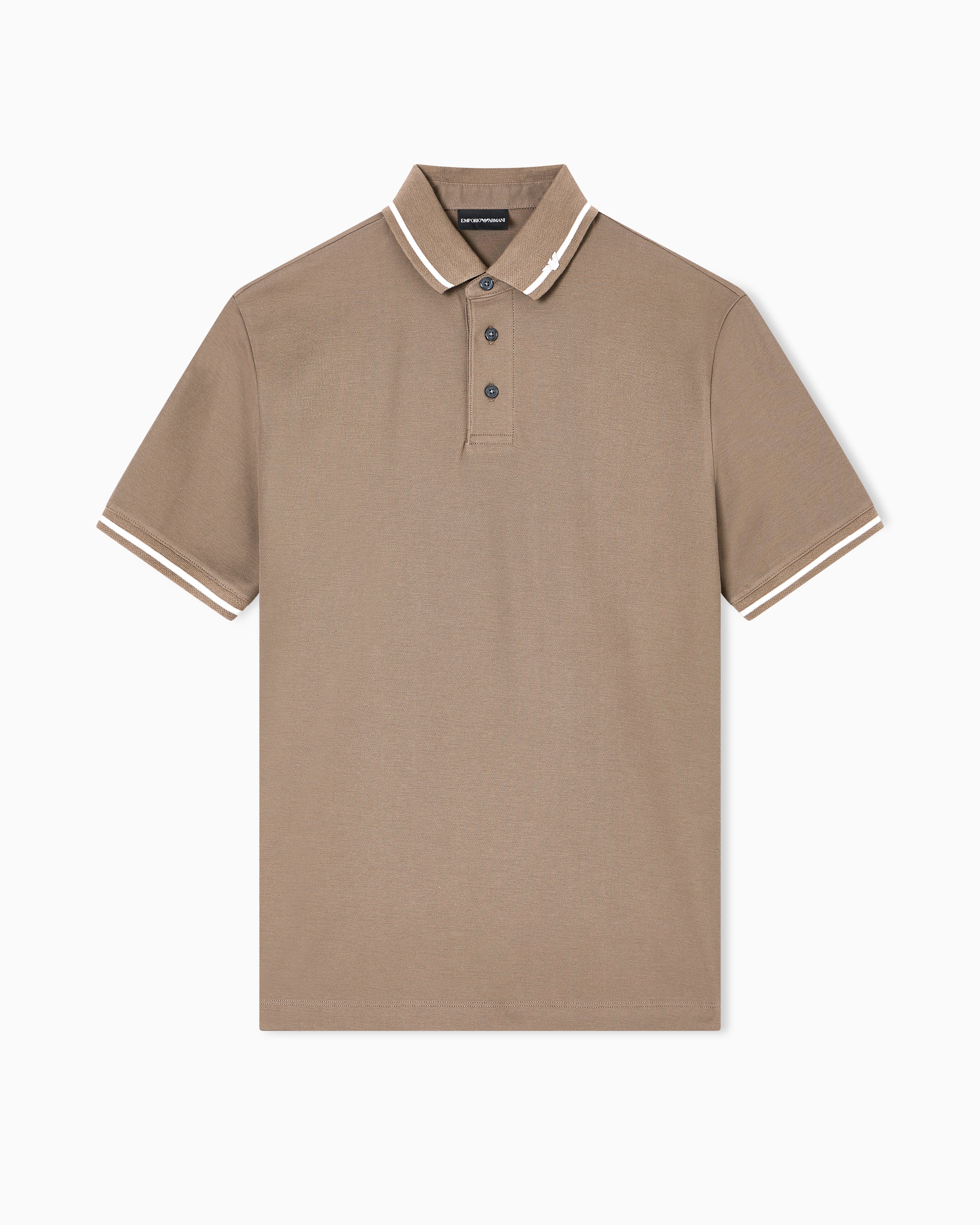 Emporio Armani Piqué polo shirt with micro eagle embroidery and trim