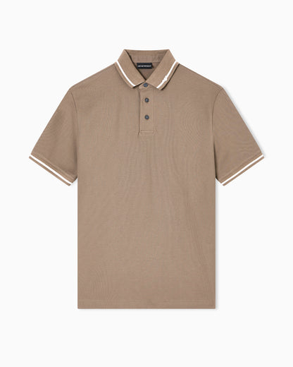 Emporio Armani Piqué polo shirt with micro eagle embroidery and trim