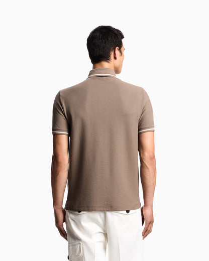 Emporio Armani Piqué polo shirt with micro eagle embroidery and trim