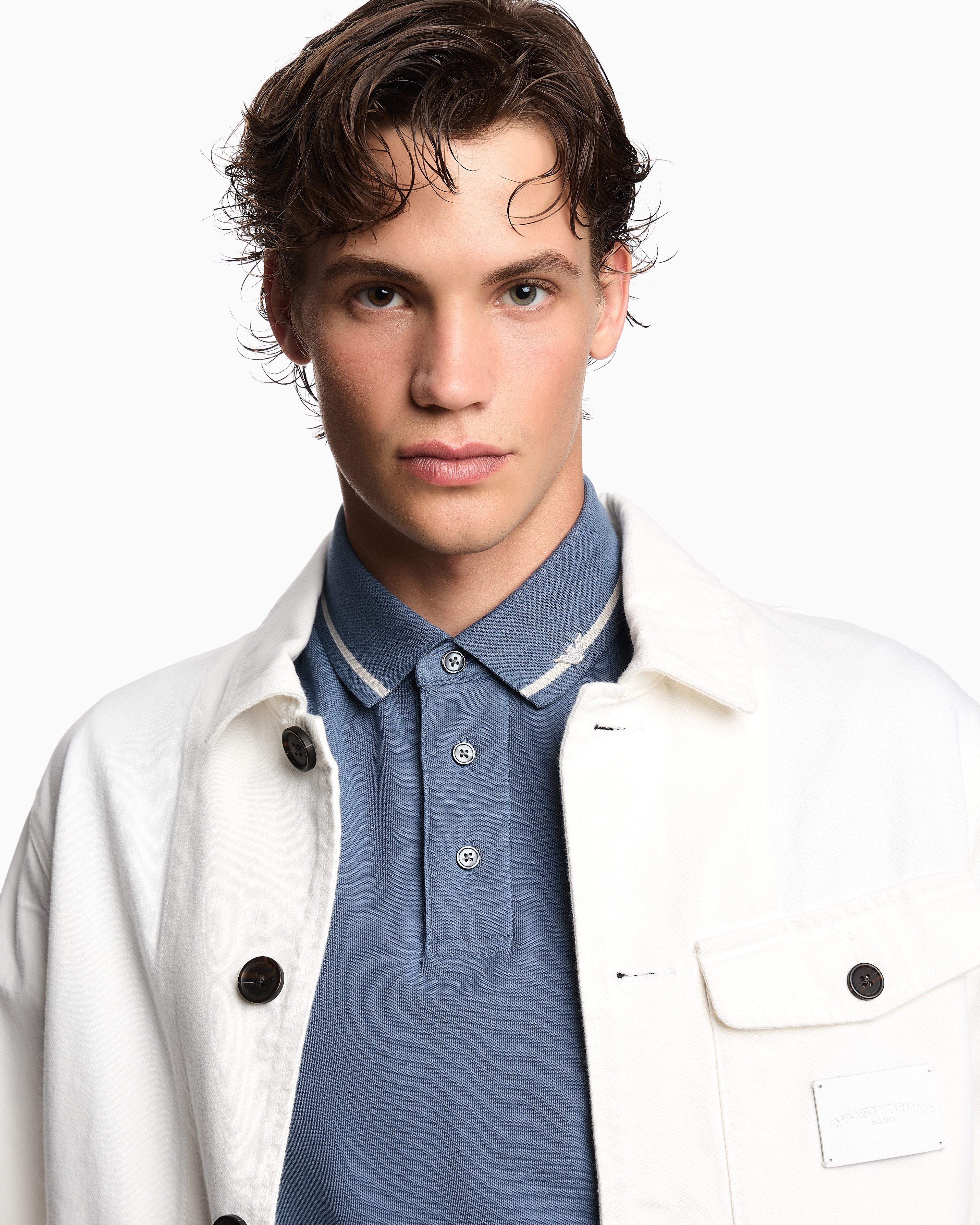Emporio Armani Piqué polo shirt with micro eagle embroidery and trim