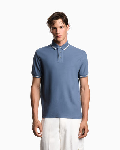 Emporio Armani Piqué polo shirt with micro eagle embroidery and trim