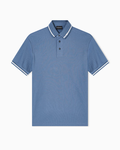 Emporio Armani Piqué polo shirt with micro eagle embroidery and trim