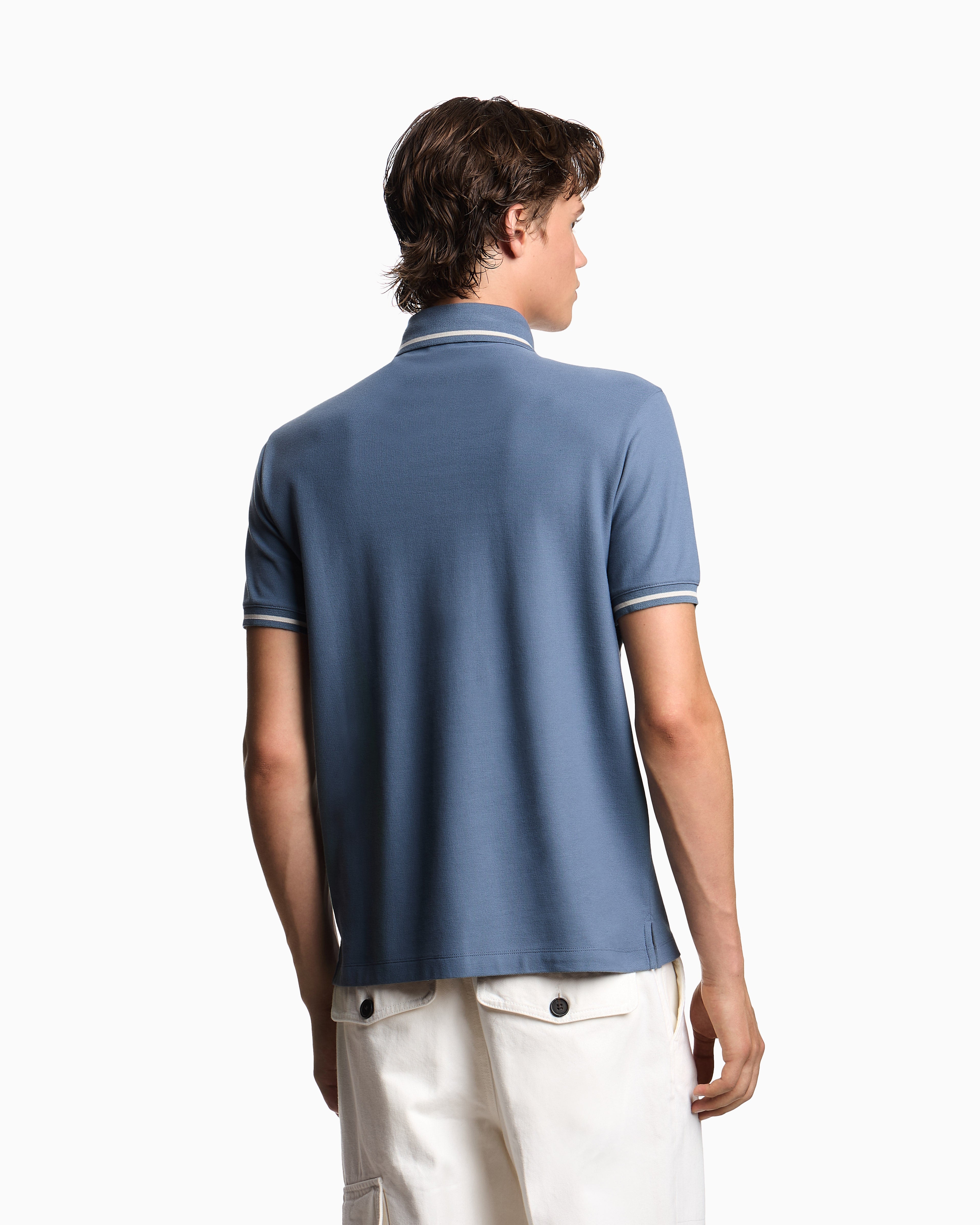 Emporio Armani Piqué polo shirt with micro eagle embroidery and trim