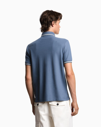 Emporio Armani Piqué polo shirt with micro eagle embroidery and trim