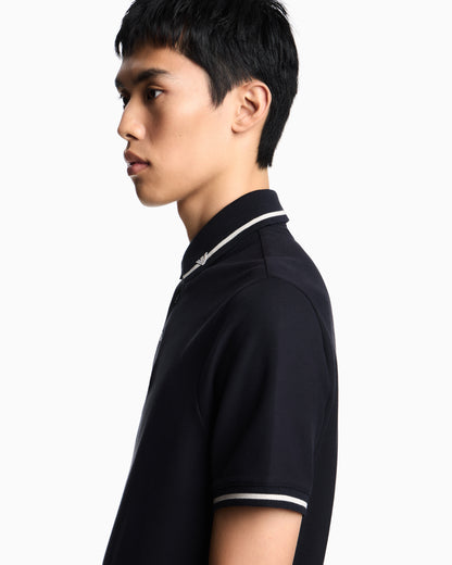 Emporio Armani Piqué polo shirt with micro eagle embroidery and trim