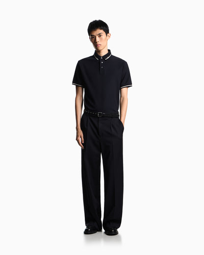 Emporio Armani Piqué polo shirt with micro eagle embroidery and trim