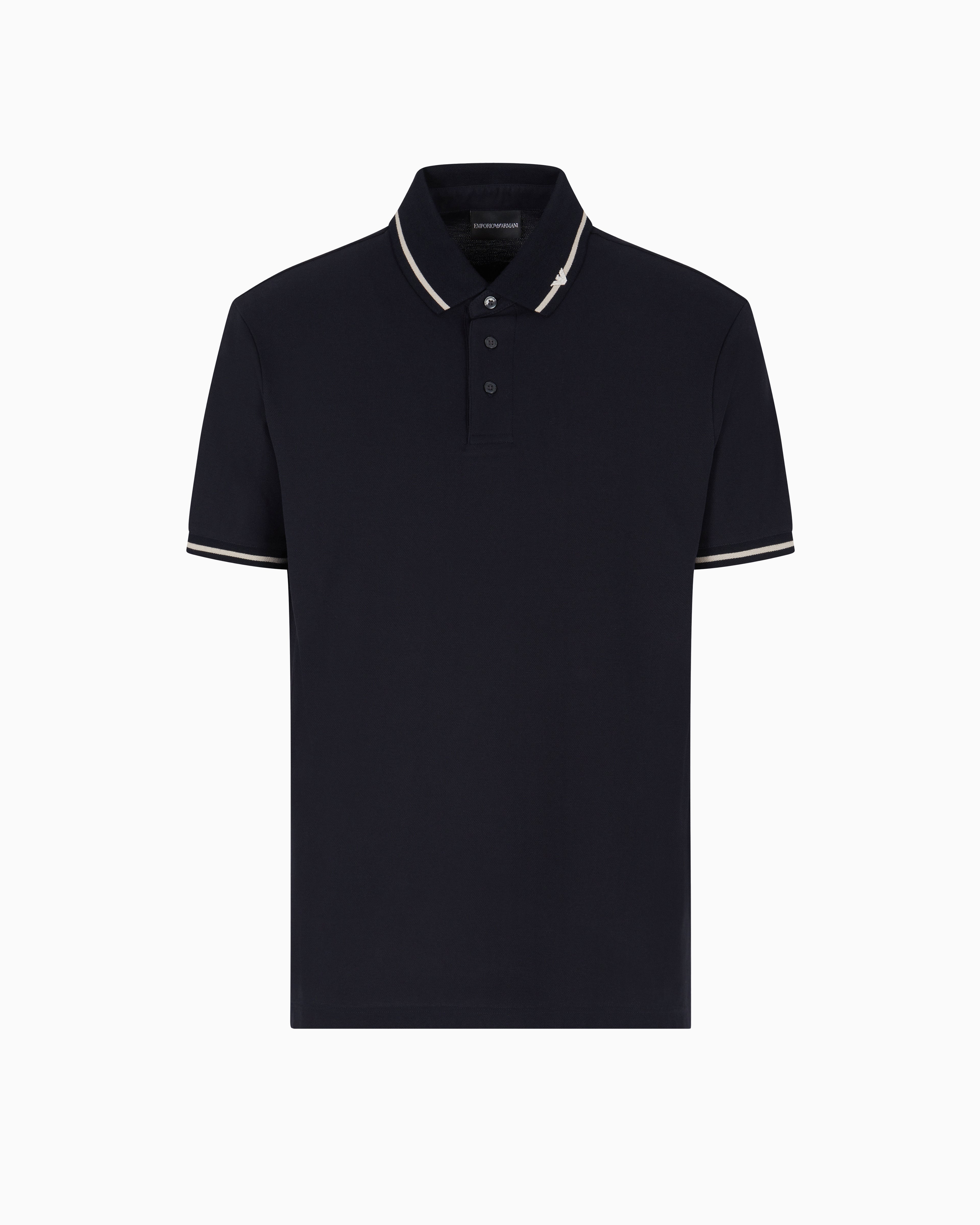 Emporio Armani Piqué polo shirt with micro eagle embroidery and trim