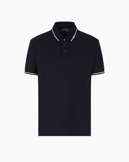 Emporio Armani Piqué polo shirt with micro eagle embroidery and trim