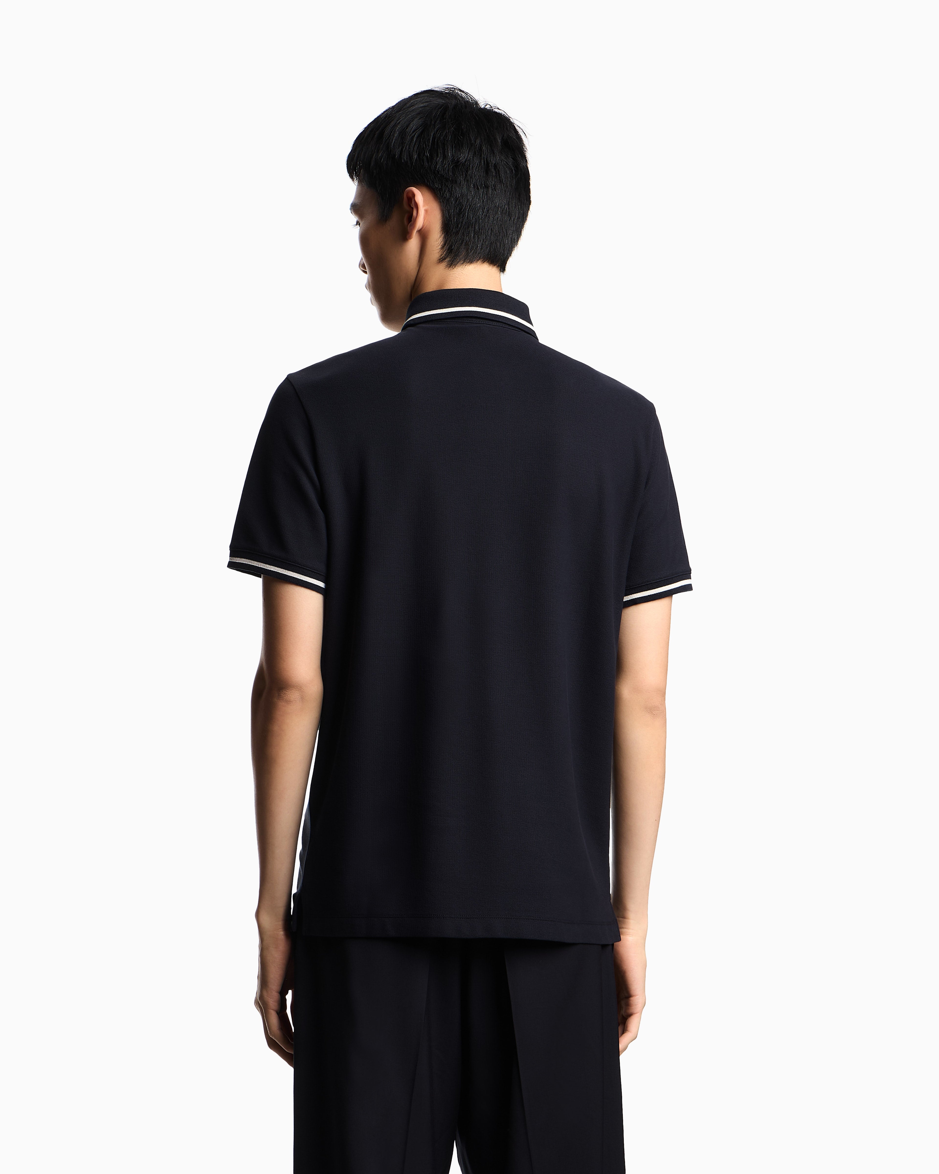 Emporio Armani Piqué polo shirt with micro eagle embroidery and trim