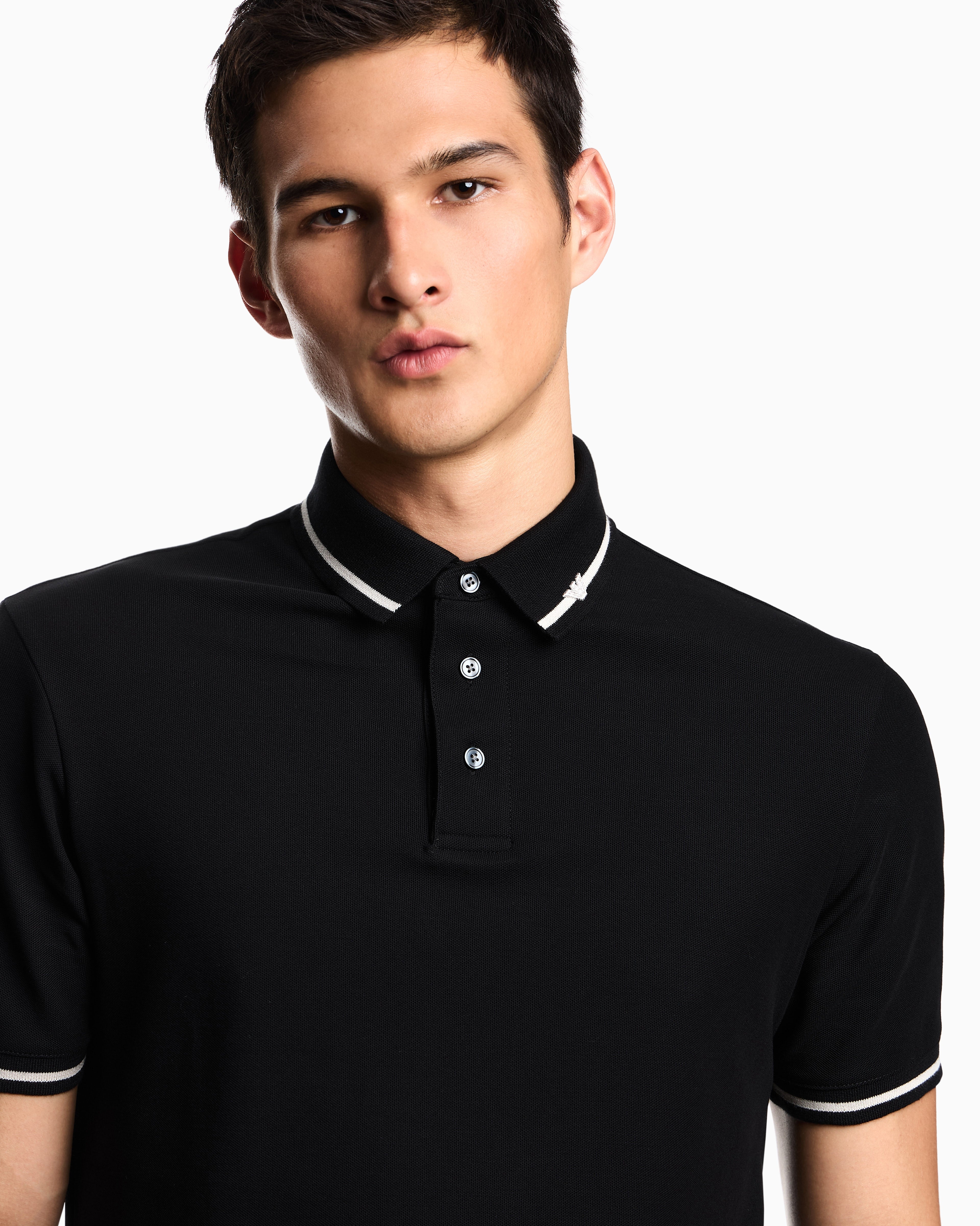 Emporio Armani Piqué polo shirt with micro eagle embroidery and trim