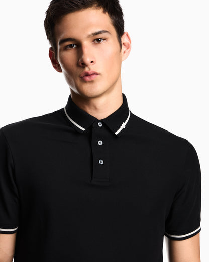 Emporio Armani Piqué polo shirt with micro eagle embroidery and trim