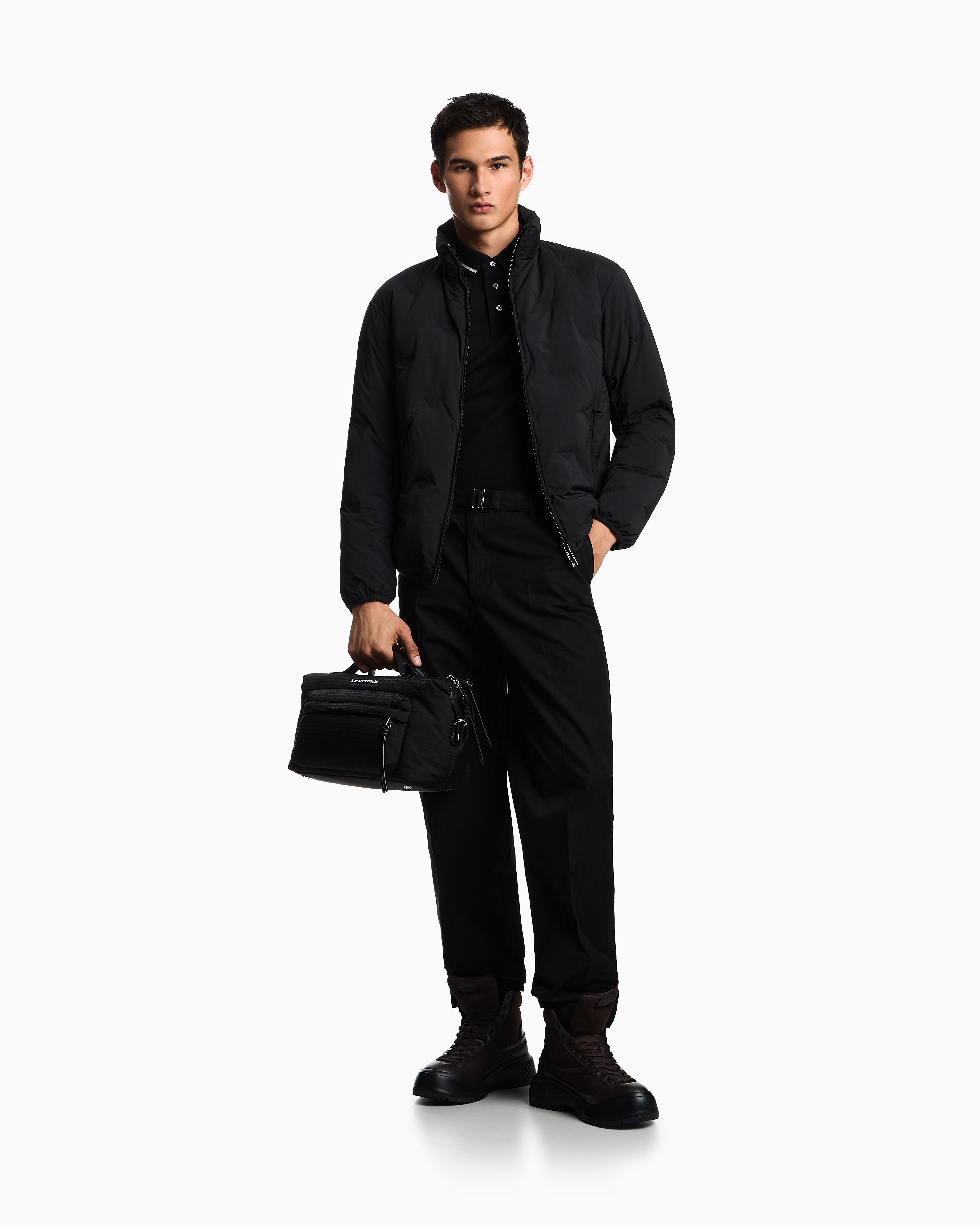 Emporio Armani Piqué polo shirt with micro eagle embroidery and trim