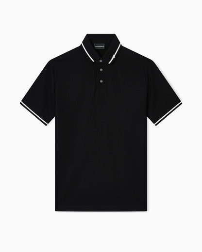 Emporio Armani Piqué polo shirt with micro eagle embroidery and trim