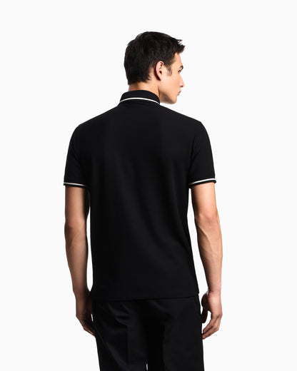 Emporio Armani Piqué polo shirt with micro eagle embroidery and trim