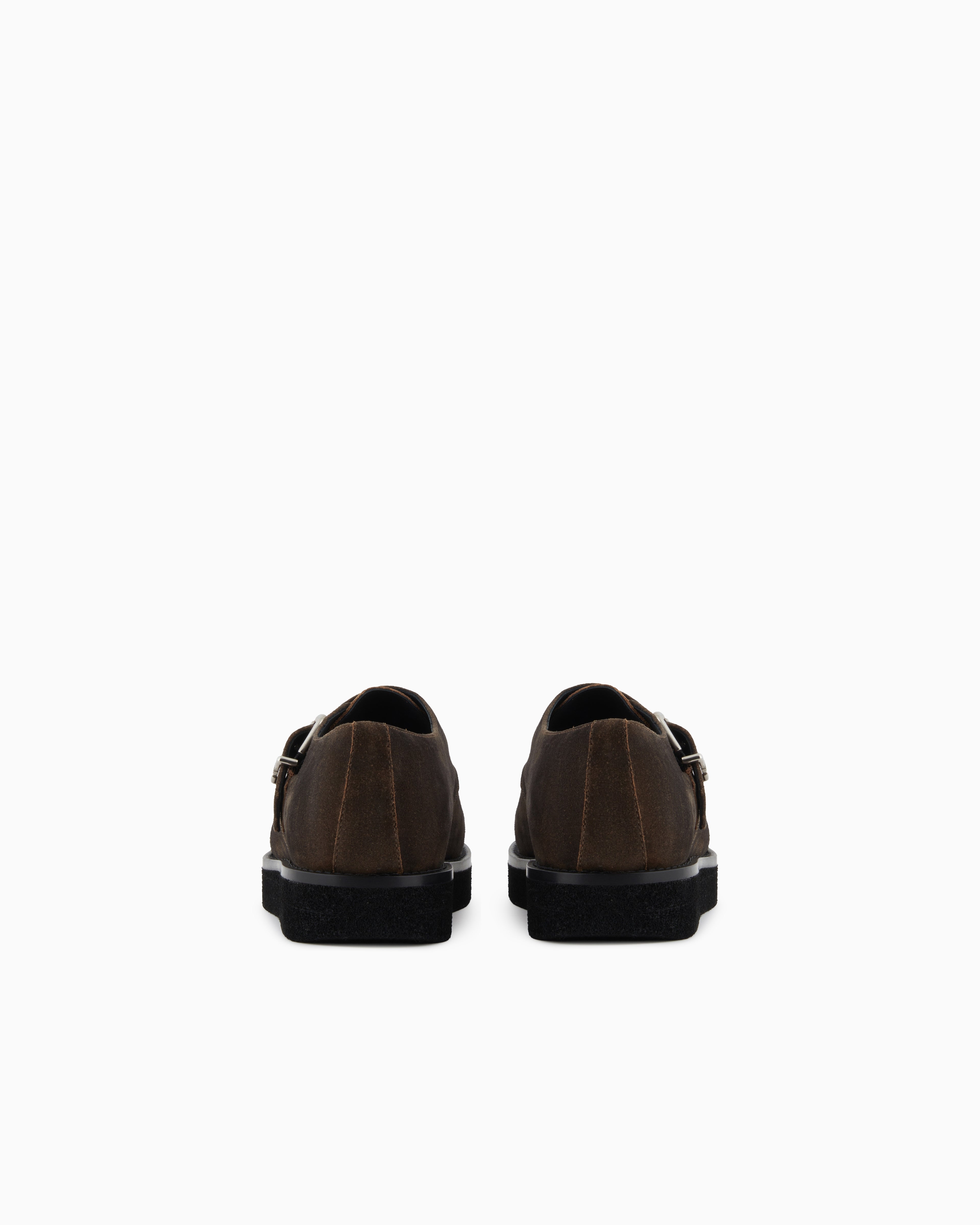 Emporio Armani New York Capsule Collection Monkstraps In Dappled Crust Leather Brown