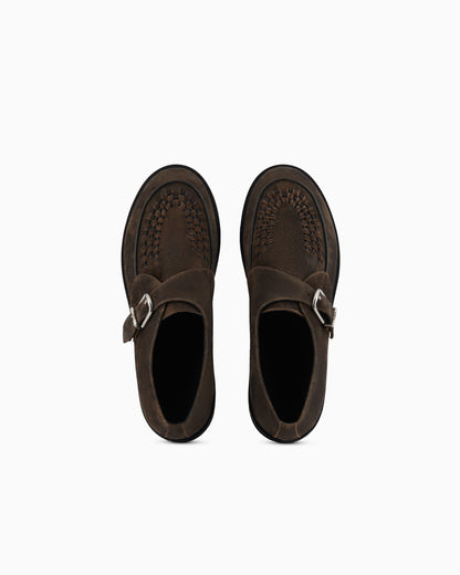 Emporio Armani New York Capsule Collection Monkstraps In Dappled Crust Leather Brown