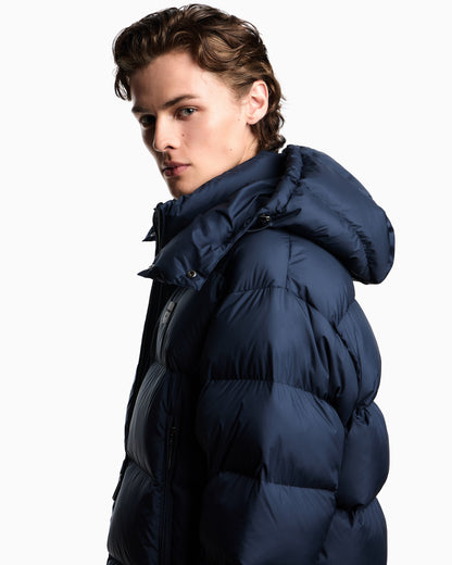 Emporio Armani Water-repellent, quilted ripstop nylon hooded down jacket