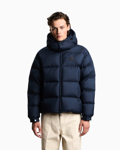 Emporio Armani Water-repellent, quilted ripstop nylon hooded down jacket