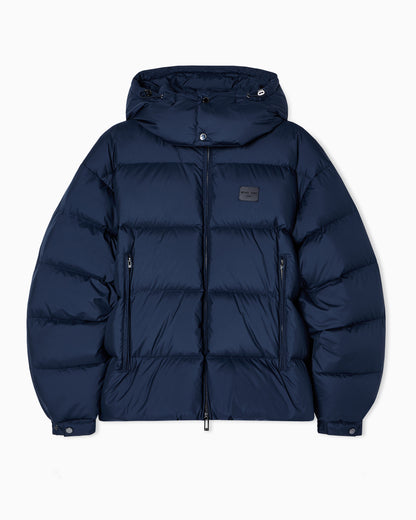 Emporio Armani Water-repellent, quilted ripstop nylon hooded down jacket