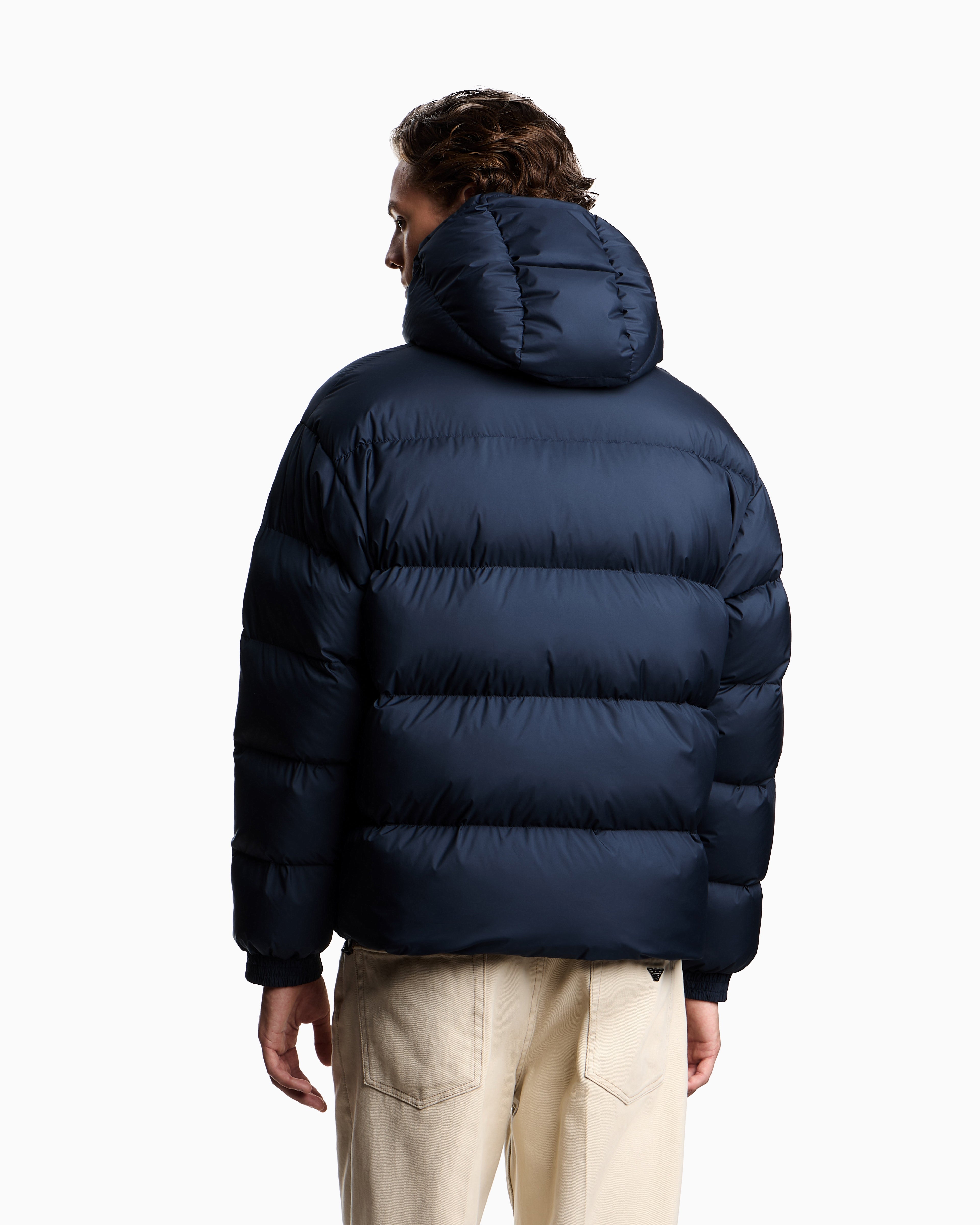 Emporio Armani Water-repellent, quilted ripstop nylon hooded down jacket