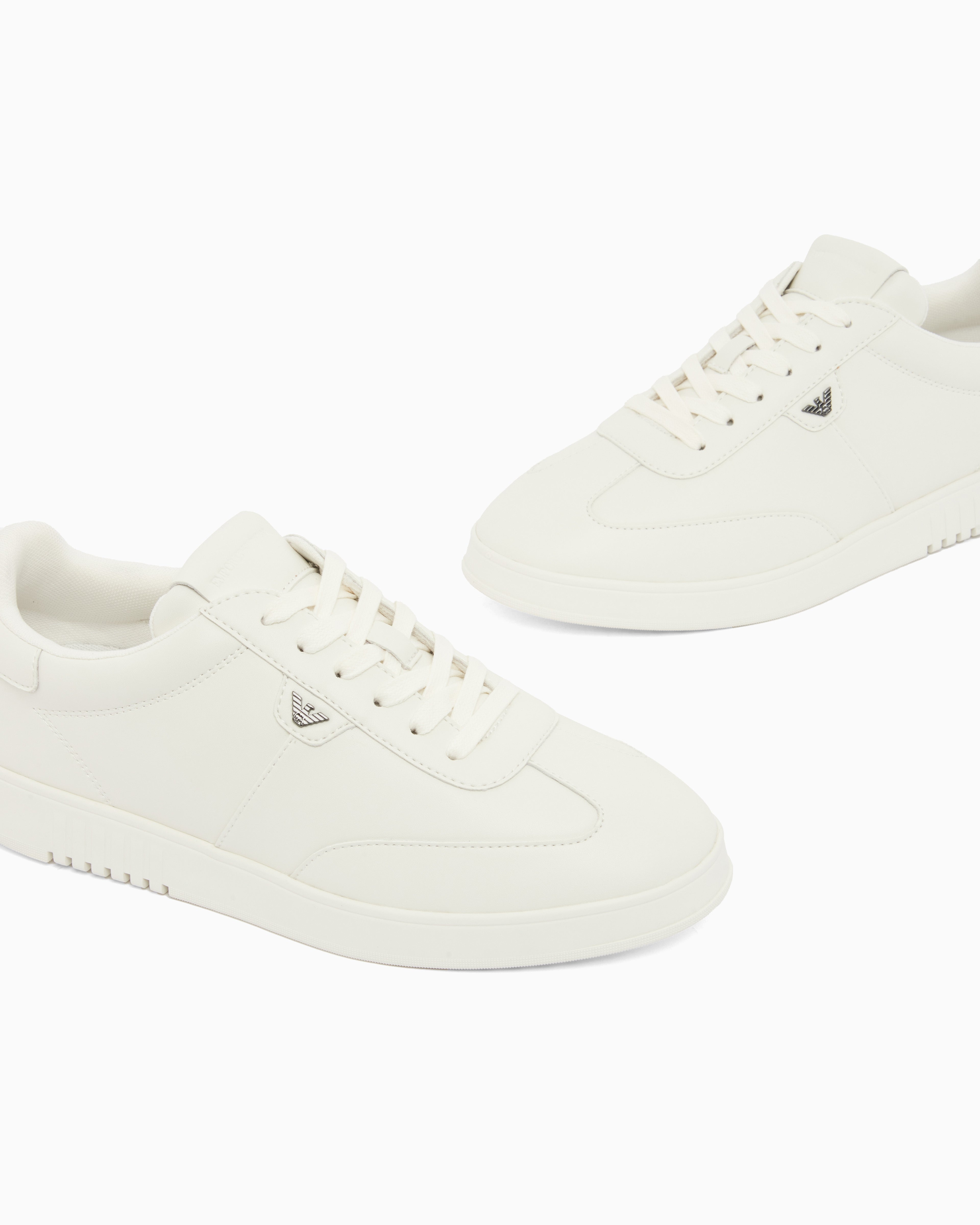 Emporio Armani Leather Sneakers With Eagle Plate White