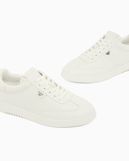 Emporio Armani Leather Sneakers With Eagle Plate White