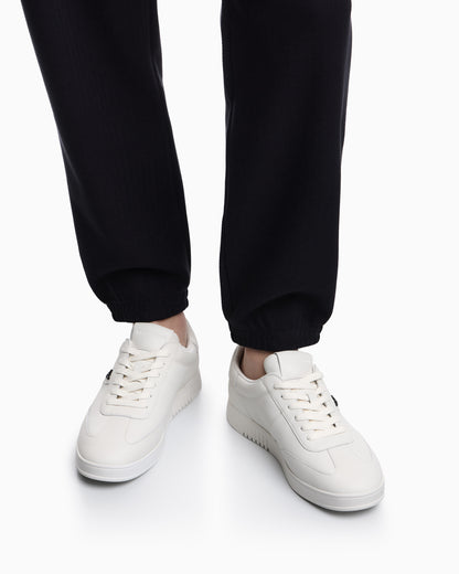 Emporio Armani Leather Sneakers With Eagle Plate White