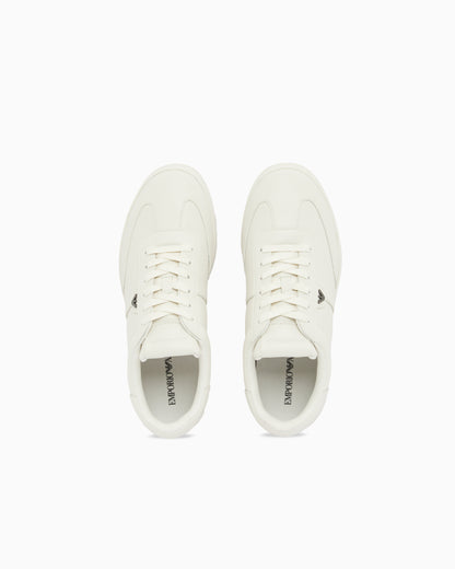 Emporio Armani Leather Sneakers With Eagle Plate White