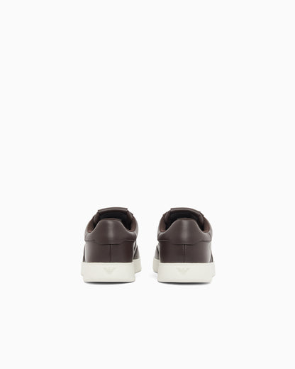 Emporio Armani Leather Sneakers With Eagle Plate Brown