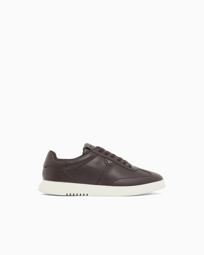 Emporio Armani Leather Sneakers With Eagle Plate Brown