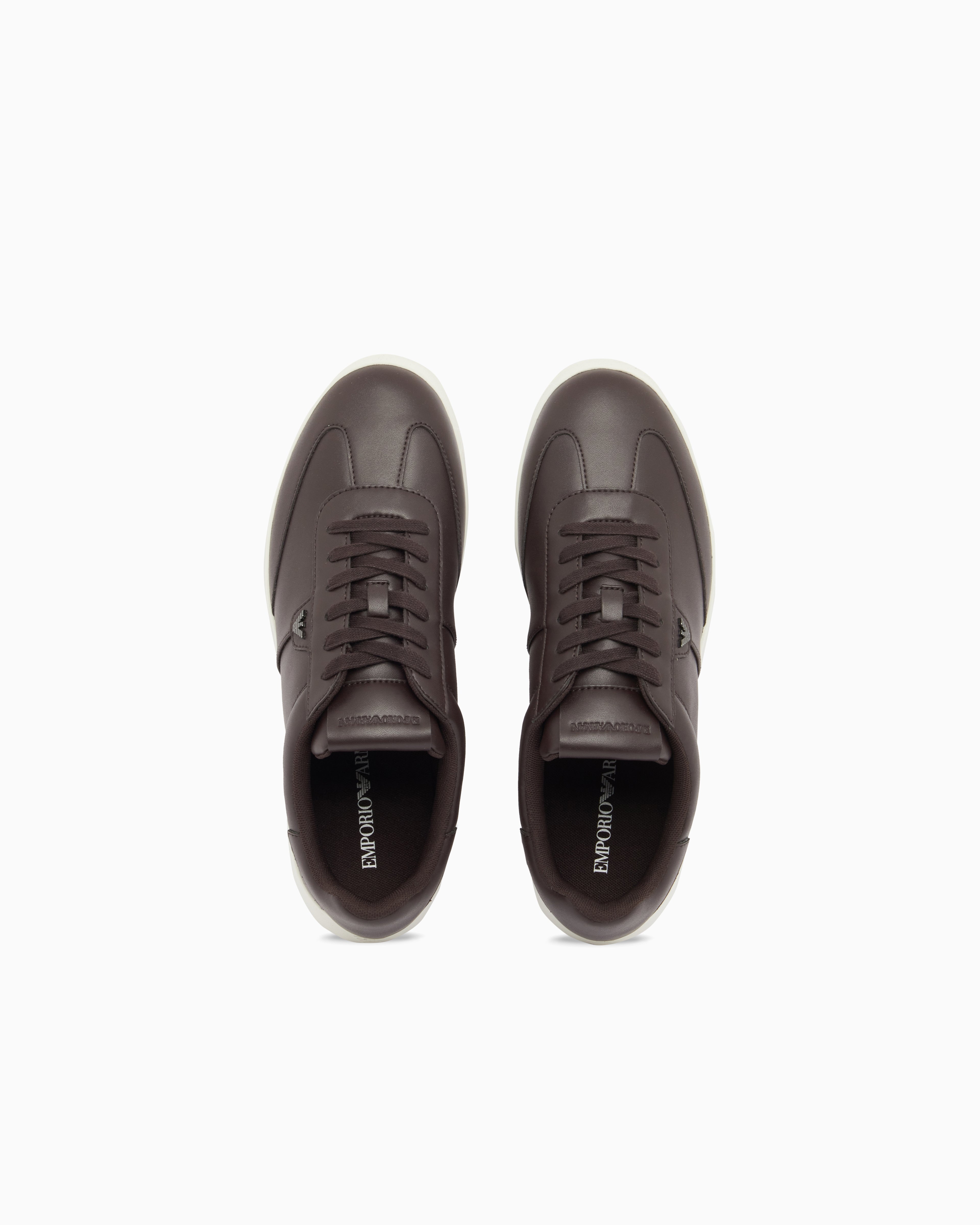Emporio Armani Leather Sneakers With Eagle Plate Brown