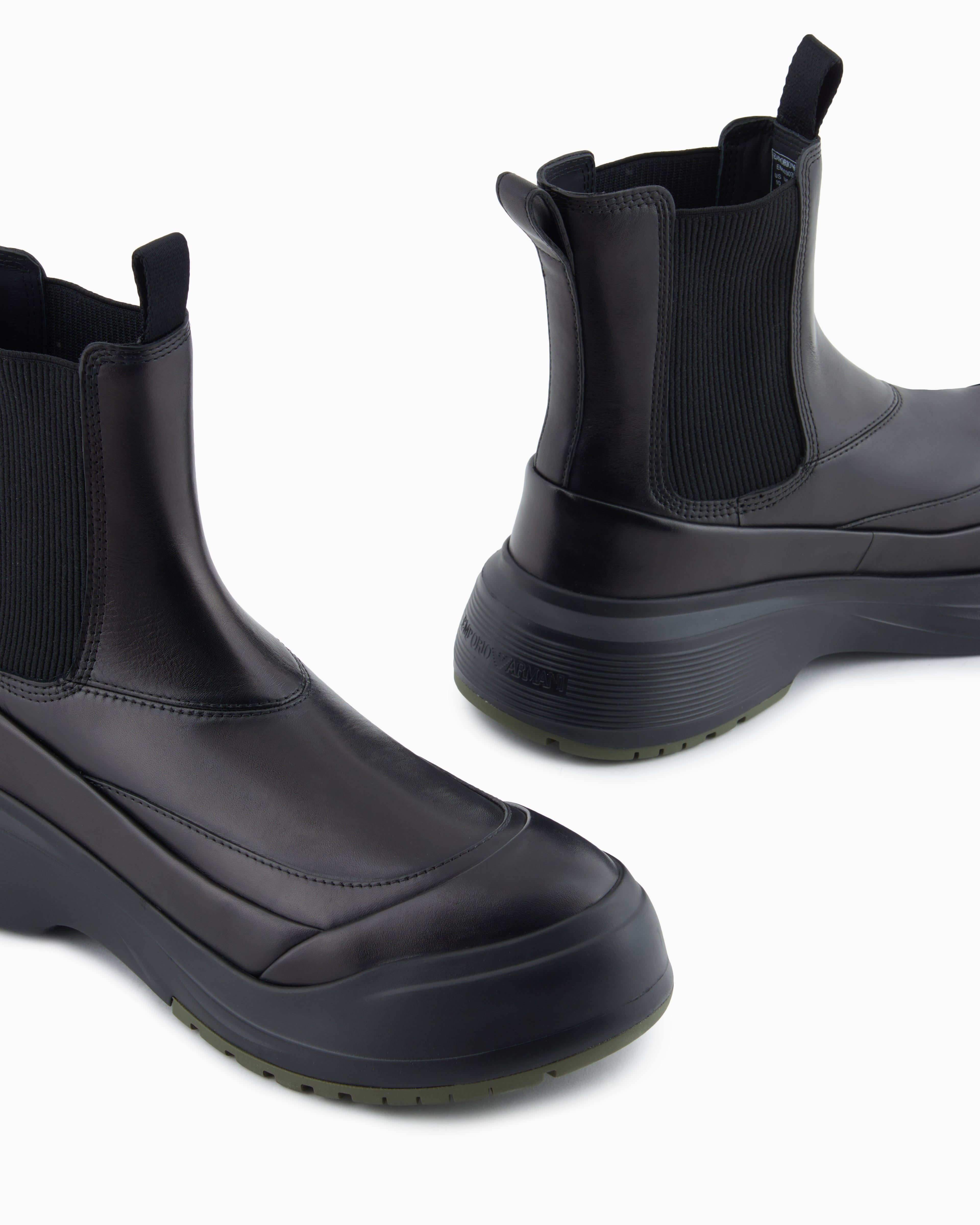Emporio Armani Chunky Crust Leather Effect Ankle Boots Black