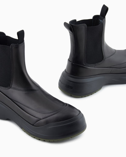 Emporio Armani Chunky Crust Leather Effect Ankle Boots Black