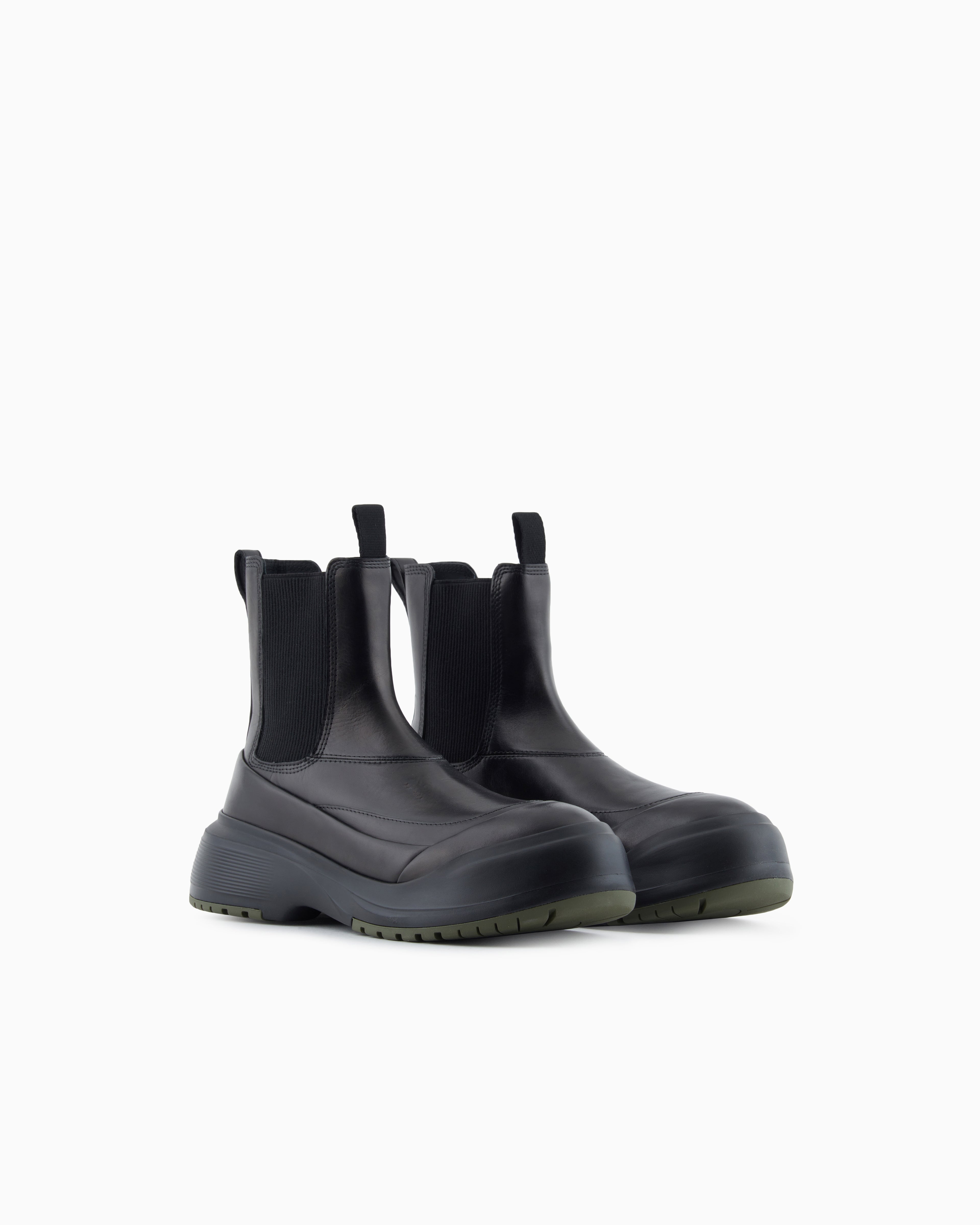 Emporio Armani Chunky Crust Leather Effect Ankle Boots Black
