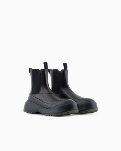 Emporio Armani Chunky Crust Leather Effect Ankle Boots Black