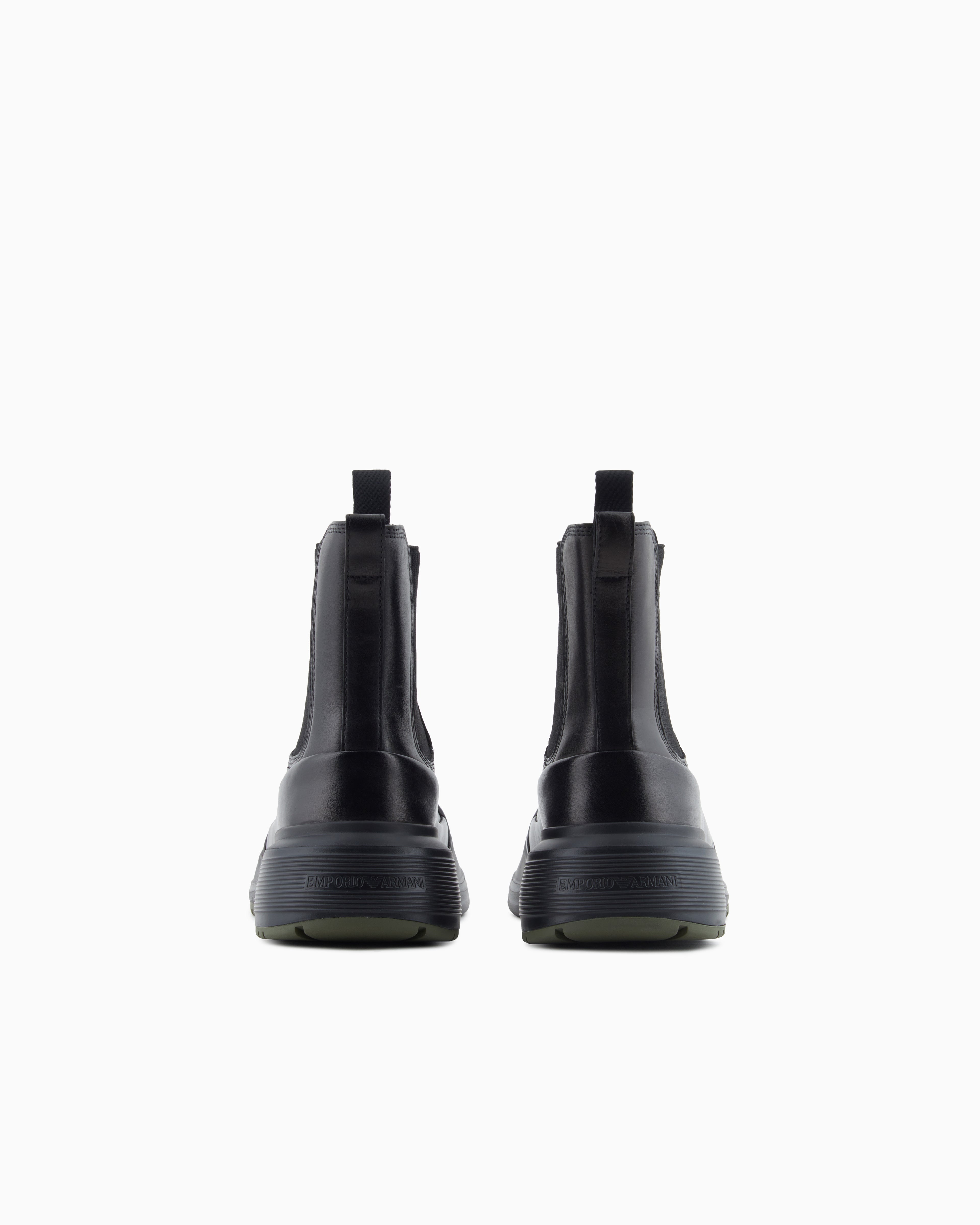 Emporio Armani Chunky Crust Leather Effect Ankle Boots Black