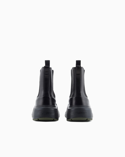 Emporio Armani Chunky Crust Leather Effect Ankle Boots Black