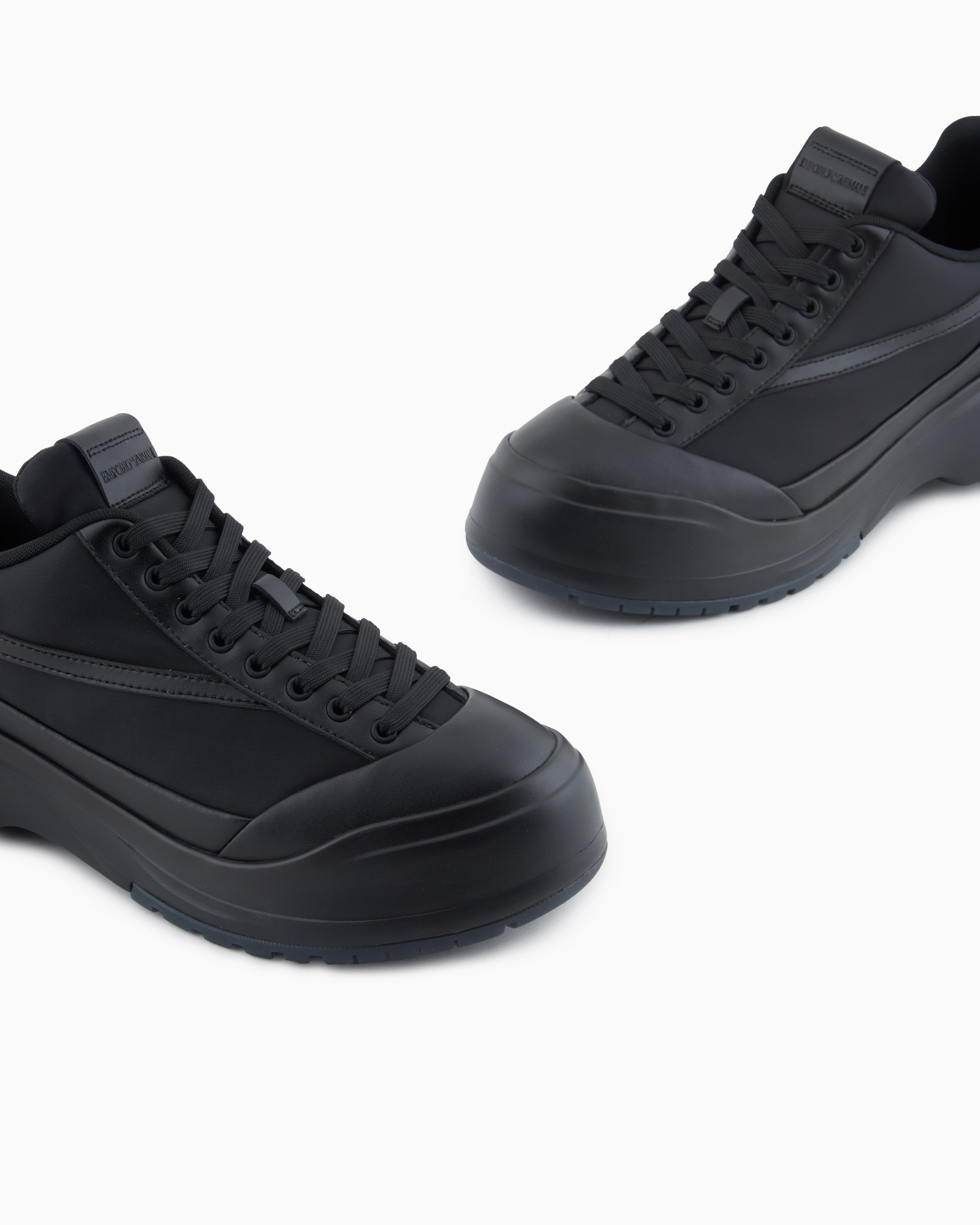 Emporio Armani Nylon And Leather Sneakers Black