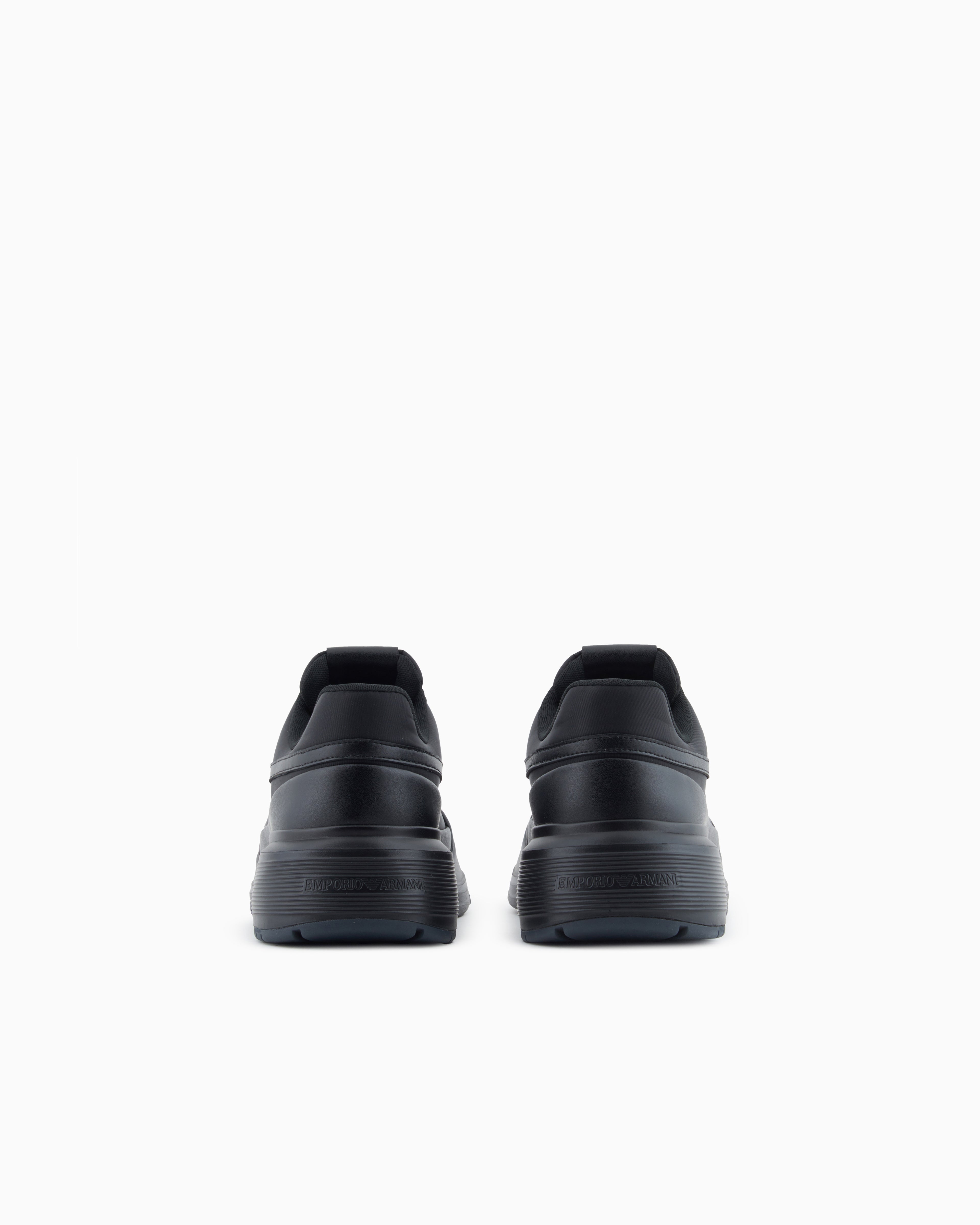 Emporio Armani Nylon And Leather Sneakers Black